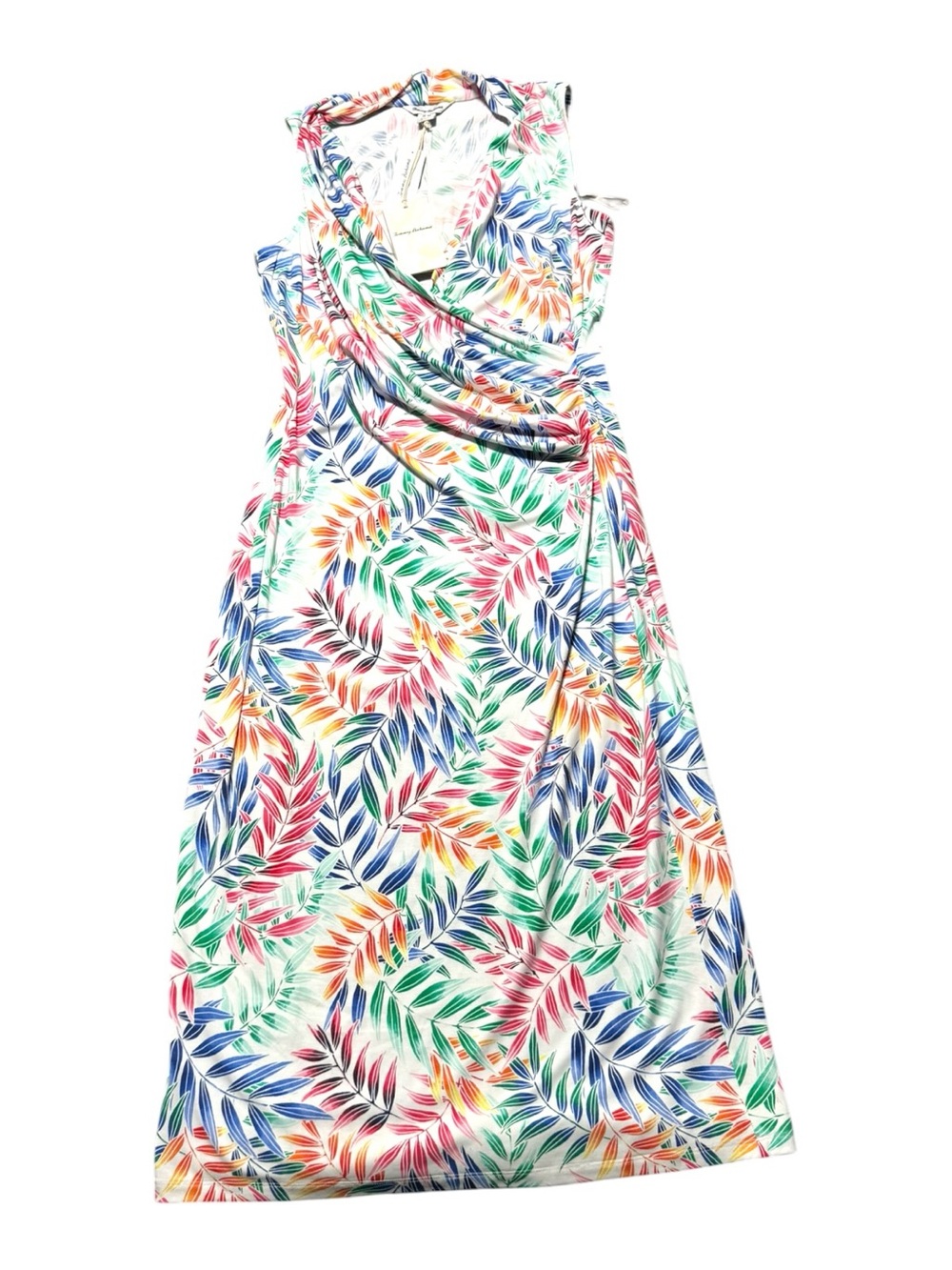 NWT Tommy Bahama Women’s Medium Ruched Faux Wrap Tropical Leaf Print Midi Dress